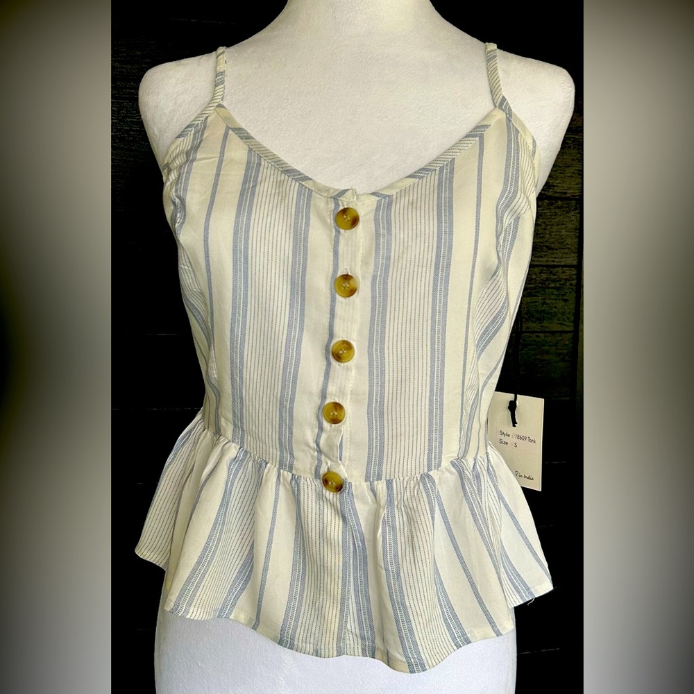 **Japna** Striped Button-Down Peplum Top, adjustable straps, Smocked back